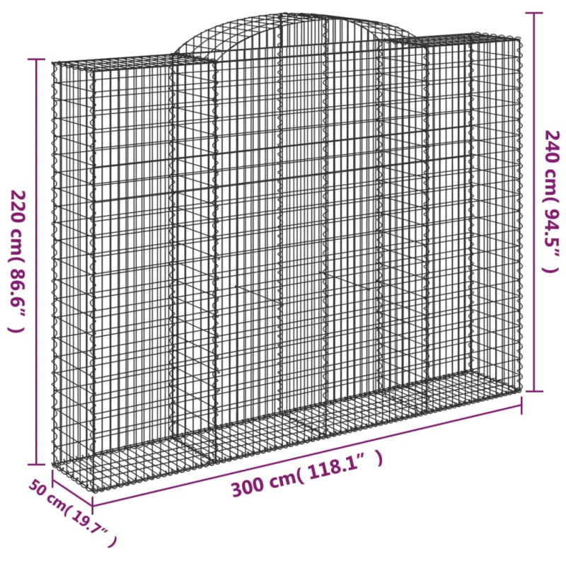 Kosze gabionowe, 8 szt, 300x50x220/240 cm, galwanizowane żelazo