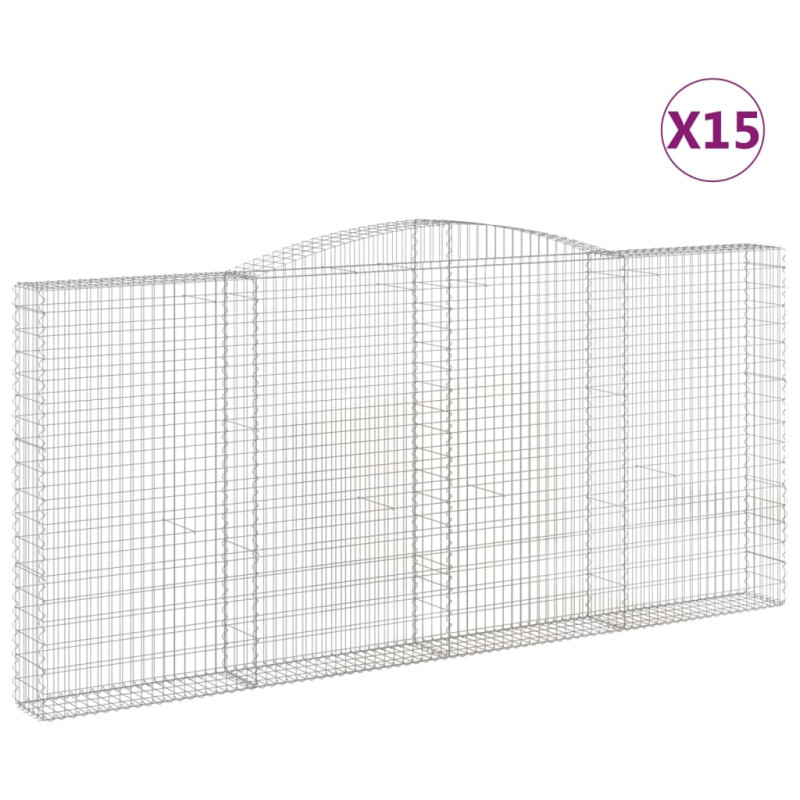 Kosze gabionowe, 15 szt, 400x30x180/200cm, galwanizowane żelazo