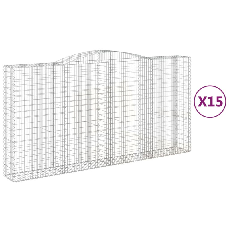 Kosze gabionowe, 15 szt, 400x50x200/220cm, galwanizowane żelazo