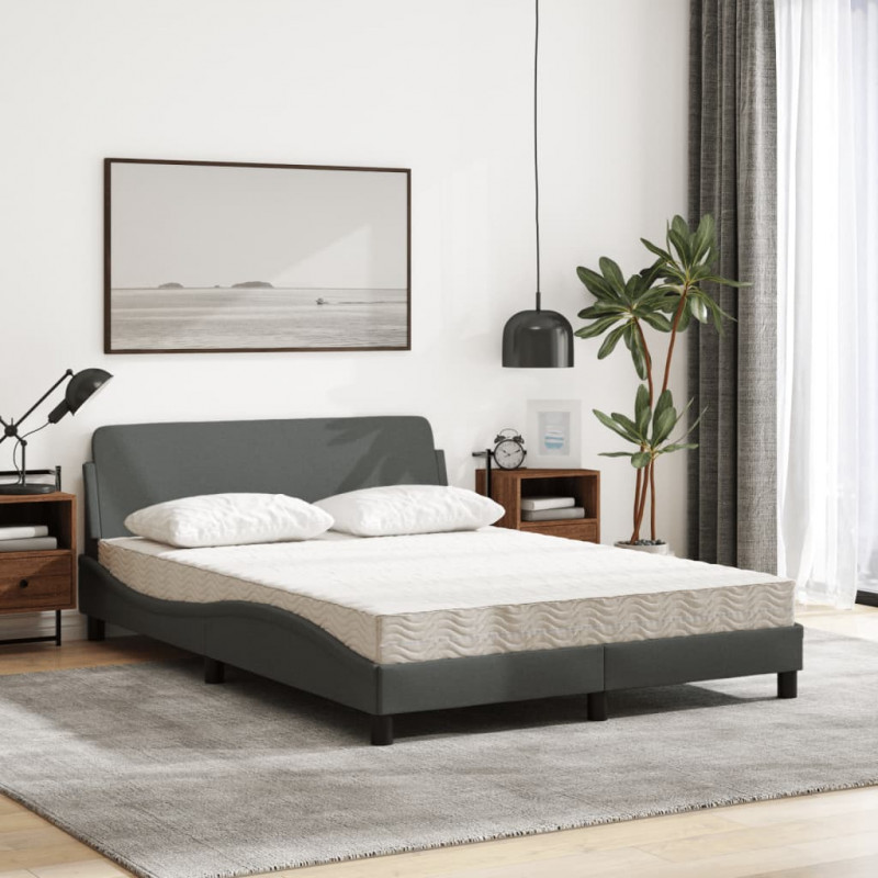 Łóżko z materacem, ciemnoszare, 120x200 cm, obite tkaniną