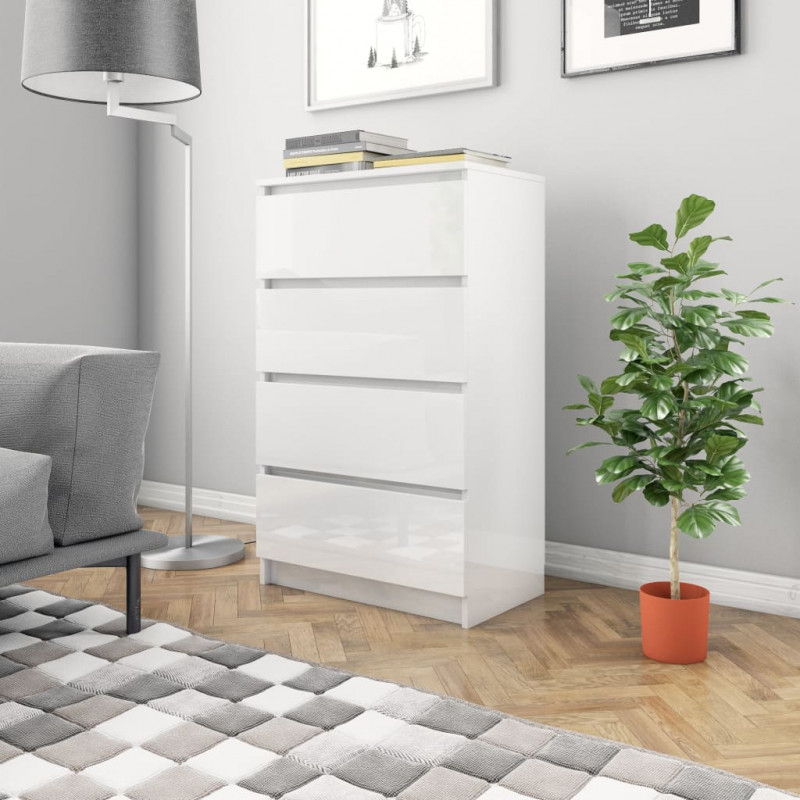 Komoda biała z połyskiem 60x35x98,5 cm, materiał drewnopochodny