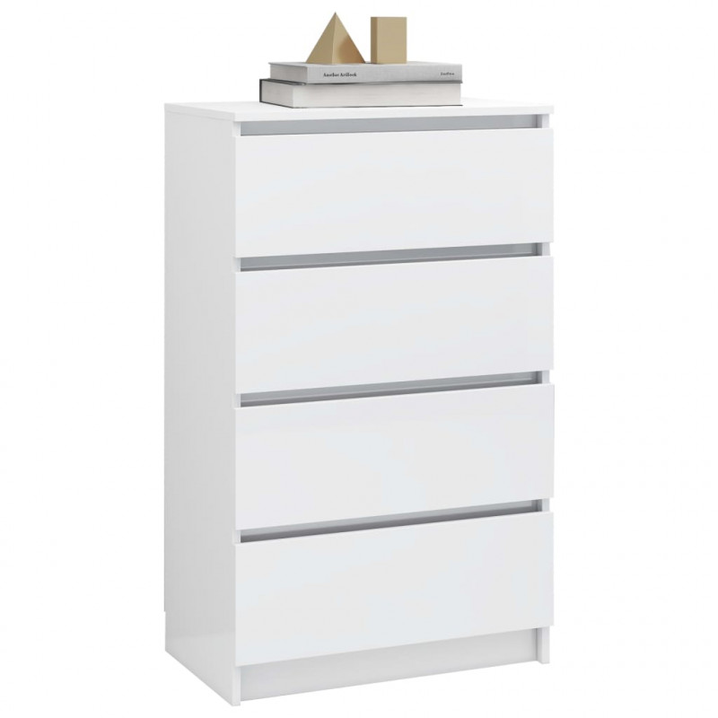 Komoda biała z połyskiem 60x35x98,5 cm, materiał drewnopochodny