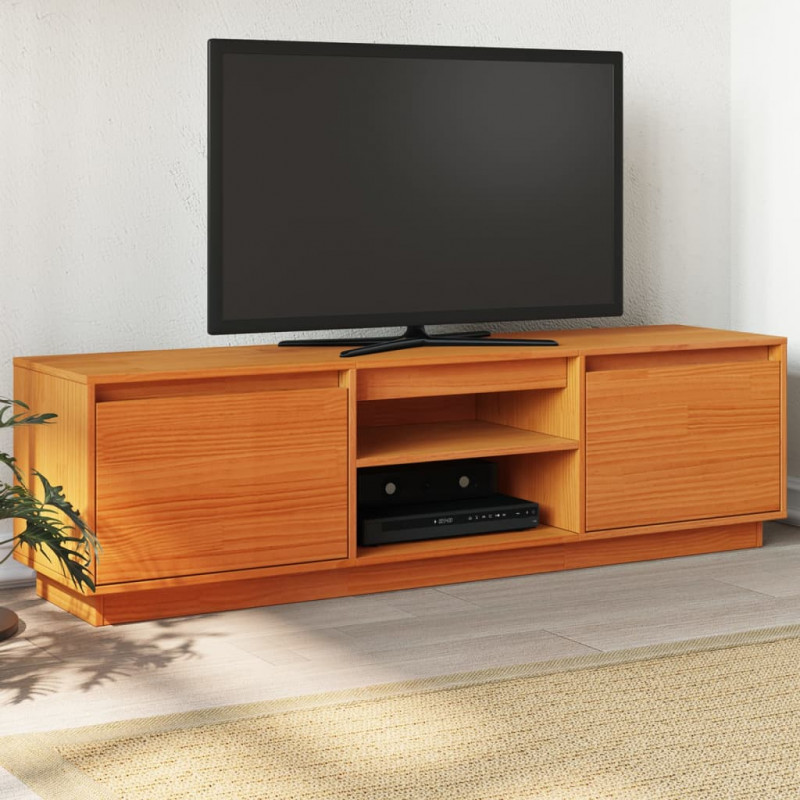 Szafka RTV, woskowy brąz, 140x35x40 cm, lite drewno sosnowe
