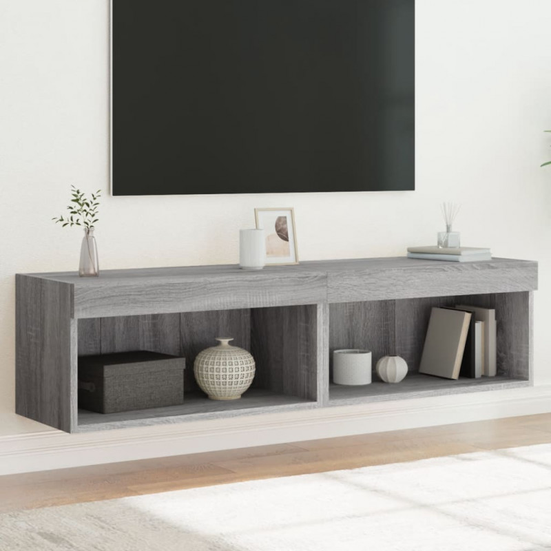 Szafki pod TV, z LED, 2 szt., szary dąb sonoma, 60x30x30 cm