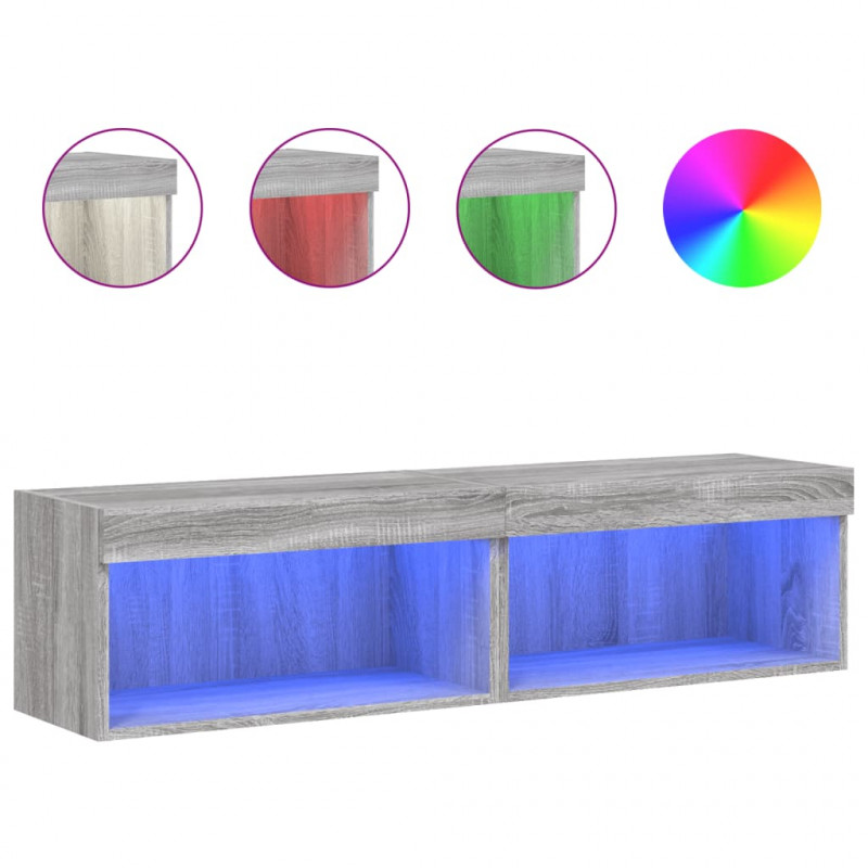 Szafki pod TV, z LED, 2 szt., szary dąb sonoma, 60x30x30 cm