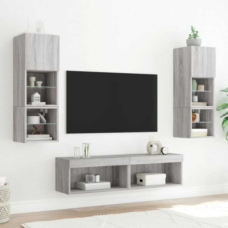 Szafki pod TV, z LED, 2 szt., szary dąb sonoma, 60x30x30 cm