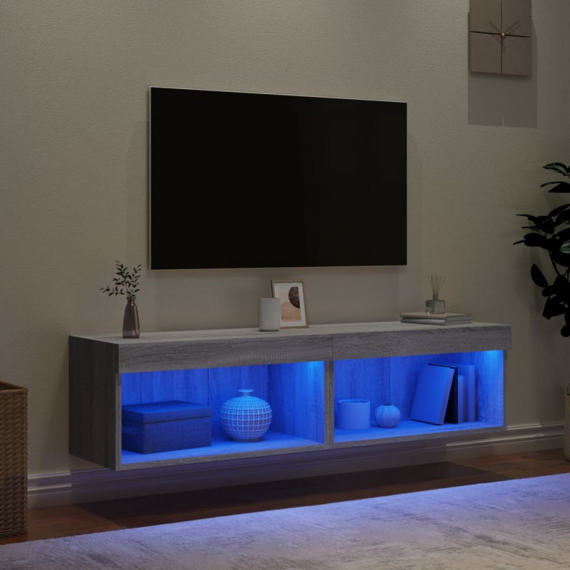 Szafki pod TV, z LED, 2 szt., szary dąb sonoma, 60x30x30 cm