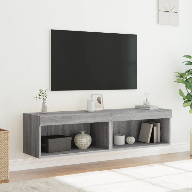 Szafki pod TV, z LED, 2 szt., szary dąb sonoma, 60x30x30 cm