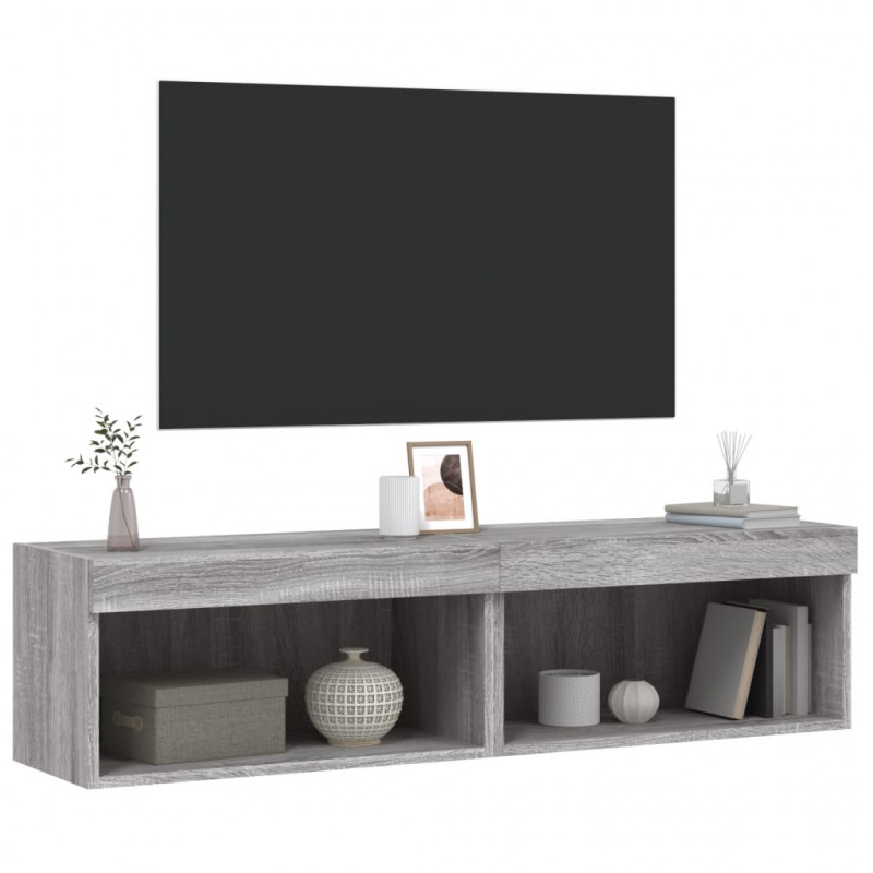 Szafki pod TV, z LED, 2 szt., szary dąb sonoma, 60x30x30 cm
