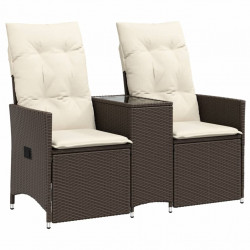 Rozkładana sofa ogrodowa ze stolikiem, 2-os., brąz, rattan PE