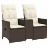 Rozkładana sofa ogrodowa ze stolikiem, 2-os., brąz, rattan PE