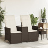 Rozkładana sofa ogrodowa ze stolikiem, 2-os., brąz, rattan PE