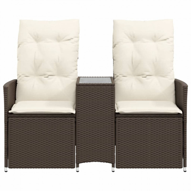 Rozkładana sofa ogrodowa ze stolikiem, 2-os., brąz, rattan PE