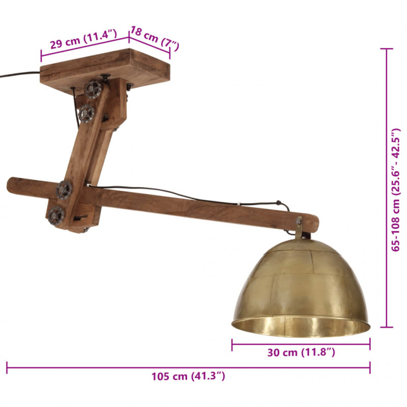 Lampa sufitowa, 25 W, antyczny mosiądz, 105x30x65-108 cm, E27