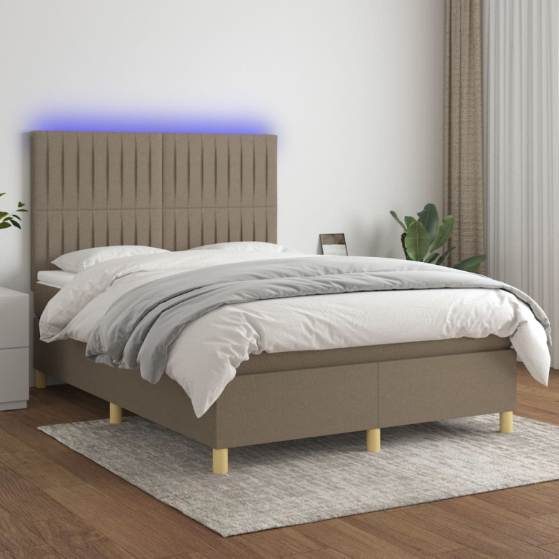 Łóżko kontynentalne z materacem, taupe, 140x190 cm, tkanina