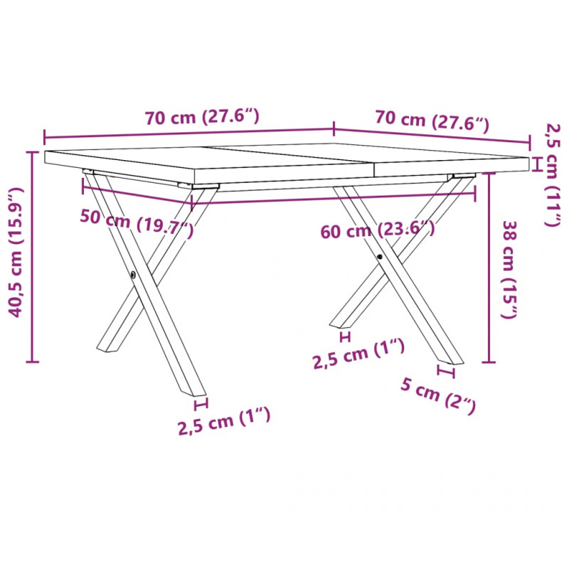 Stolik kawowy z nogami w kształcie litery X, 70x70x40,5 cm