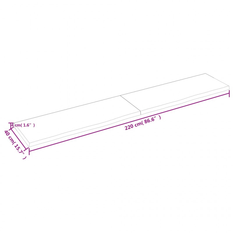 Półka, 220x40x(2-4) cm, surowe lite drewno dębowe