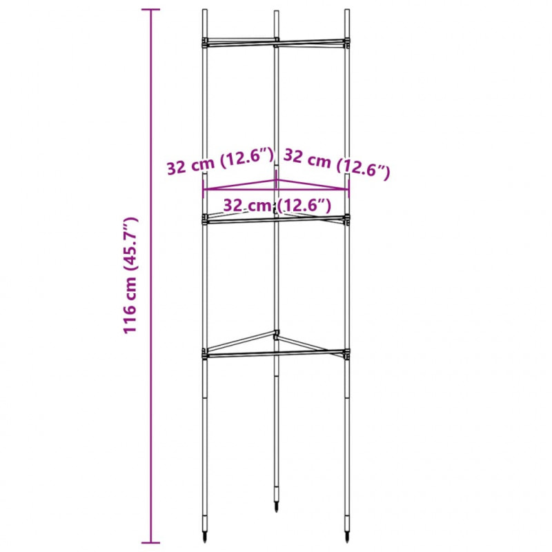 Podpórki na pomidory, 2 szt., 116 cm, stal i PP