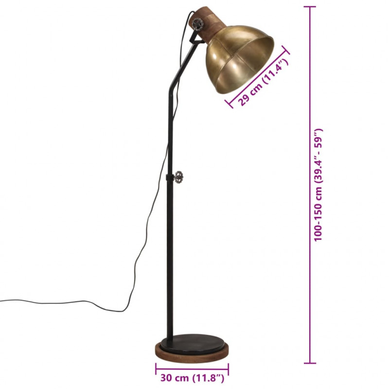 Lampa stojąca, 25 W, antyczny mosiądz, 30x30x100-150 cm, E27