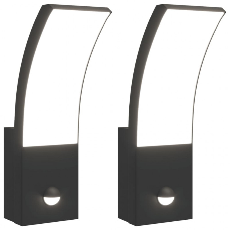 Zewnętrzne kinkiety LED z czujnikami, 2 szt., czarne, aluminium