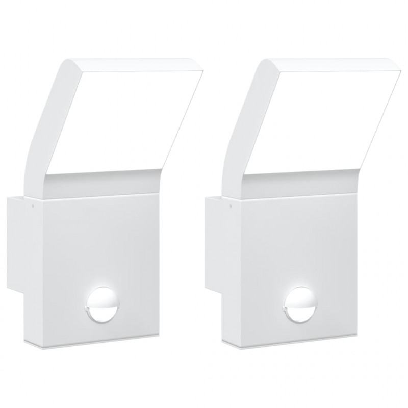 Zewnętrzne kinkiety LED z czujnikami, 2 szt., białe, aluminium