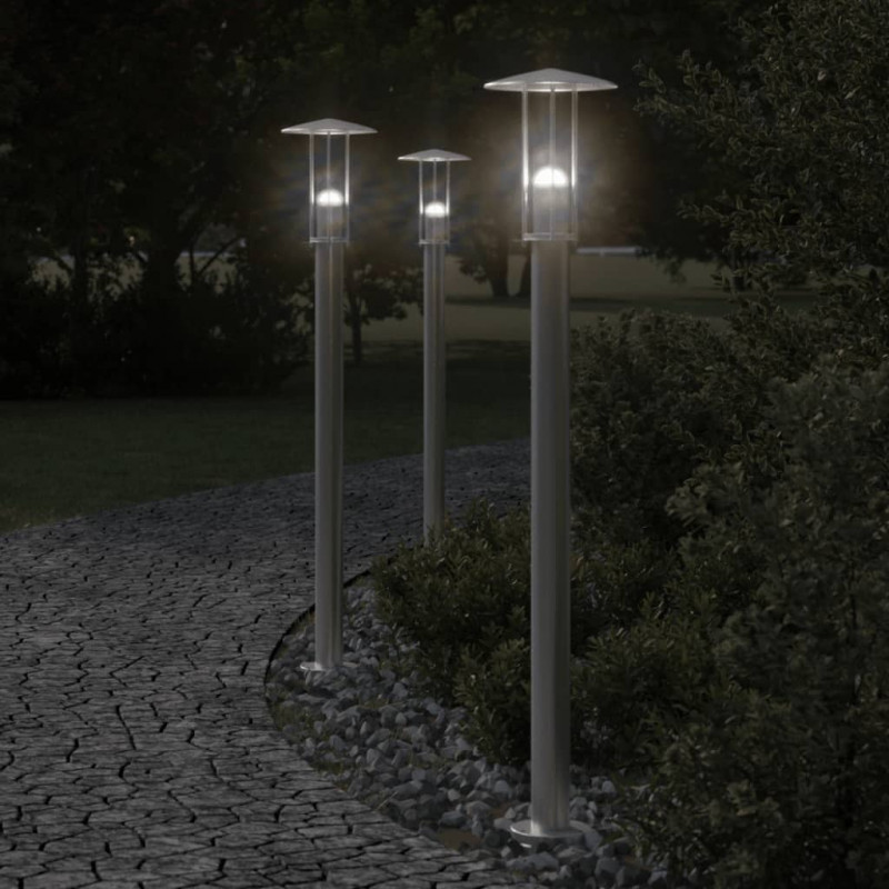 Lampa ogrodowa na słupku, srebrna, 100 cm, stal nierdzewna
