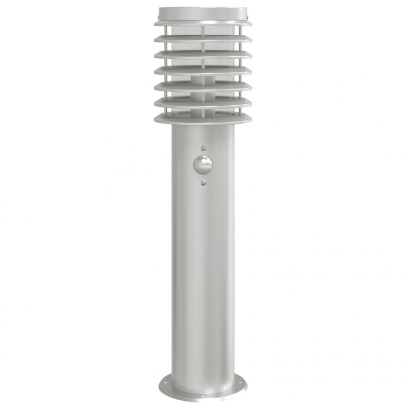 Lampy ogrodowe na słupku, z czujnikiem, 3 szt., srebrne, 60 cm