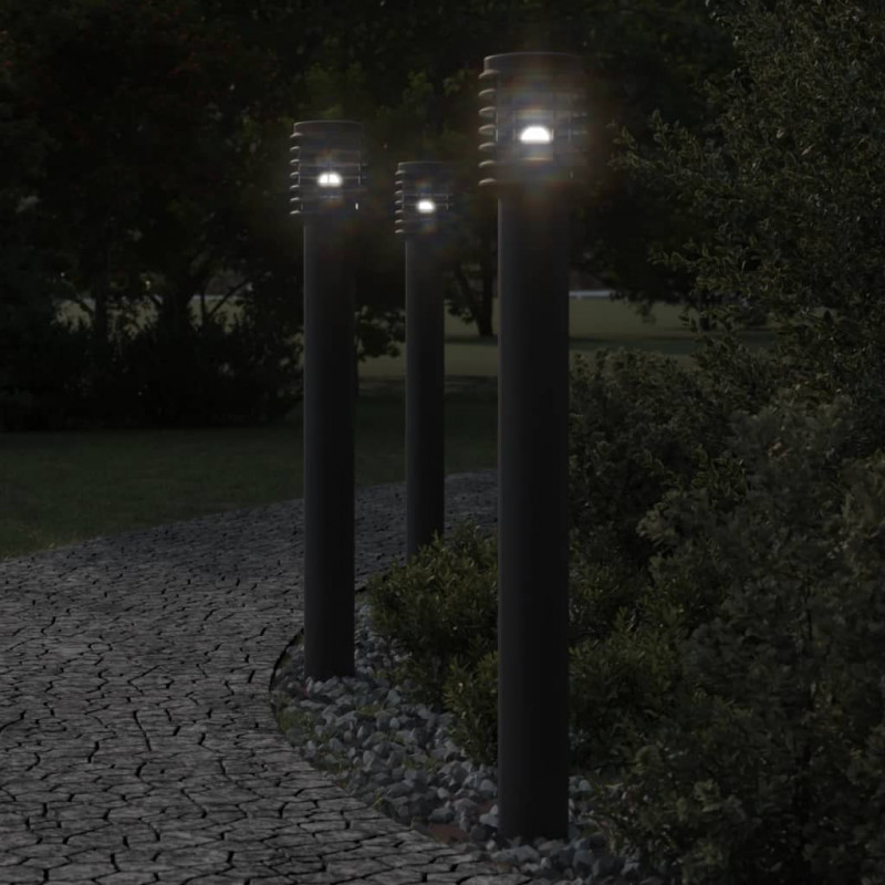 Lampy ogrodowe na słupku, 3 szt., czarne, 110 cm, stal