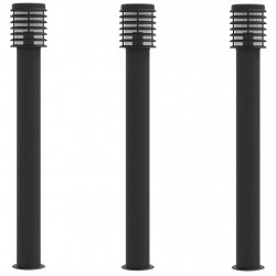 Lampy ogrodowe na słupku, 3 szt., czarne, 110 cm, stal