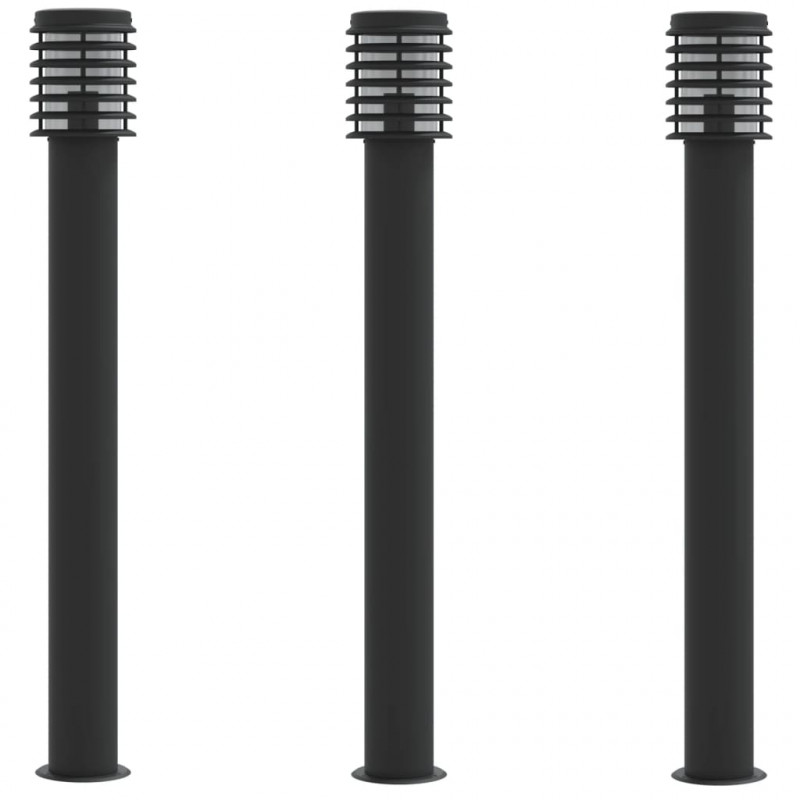 Lampy ogrodowe na słupku, 3 szt., czarne, 110 cm, stal