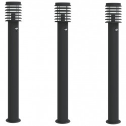 Lampy ogrodowe na słupku, z czujnikiem, 3 szt., czarne, 110 cm