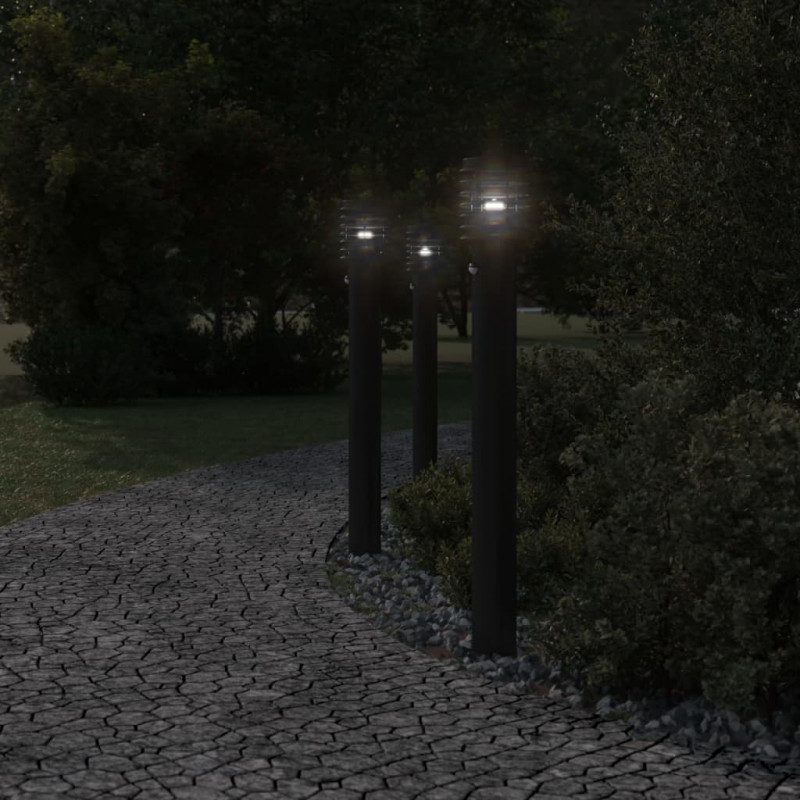 Lampy ogrodowe na słupku, z czujnikiem, 3 szt., czarne, 110 cm
