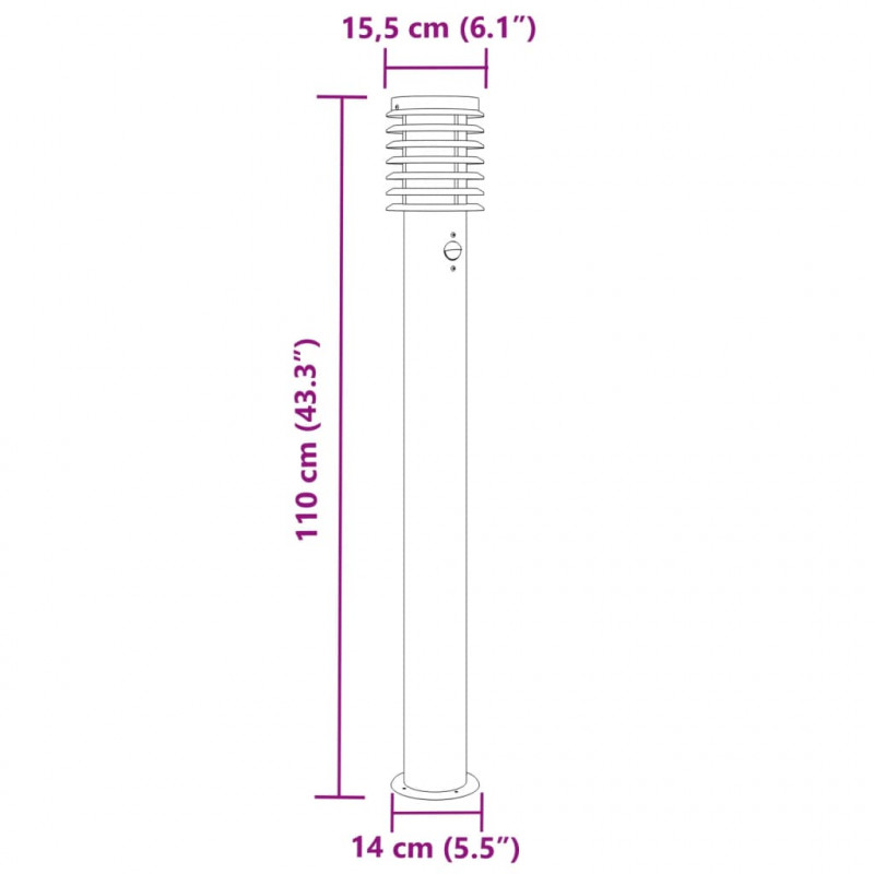 Lampy ogrodowe na słupku, z czujnikiem, 3 szt., czarne, 110 cm