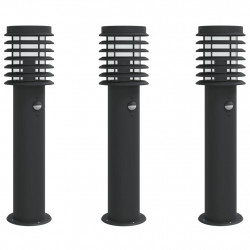 Lampy ogrodowe na słupku, z czujnikiem, 3 szt., czarne, 60 cm