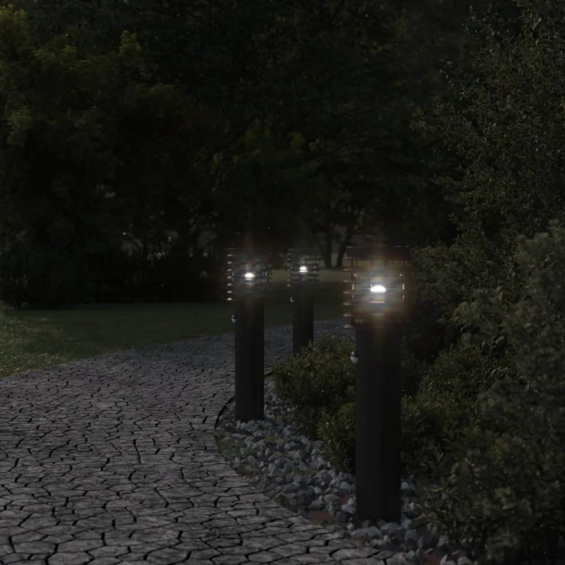 Lampy ogrodowe na słupku, z czujnikiem, 3 szt., czarne, 60 cm