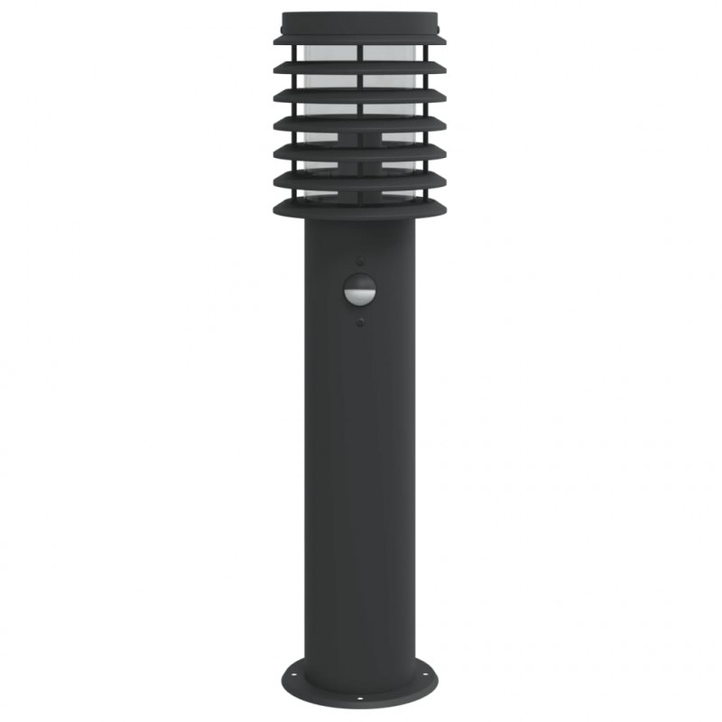 Lampy ogrodowe na słupku, z czujnikiem, 3 szt., czarne, 60 cm