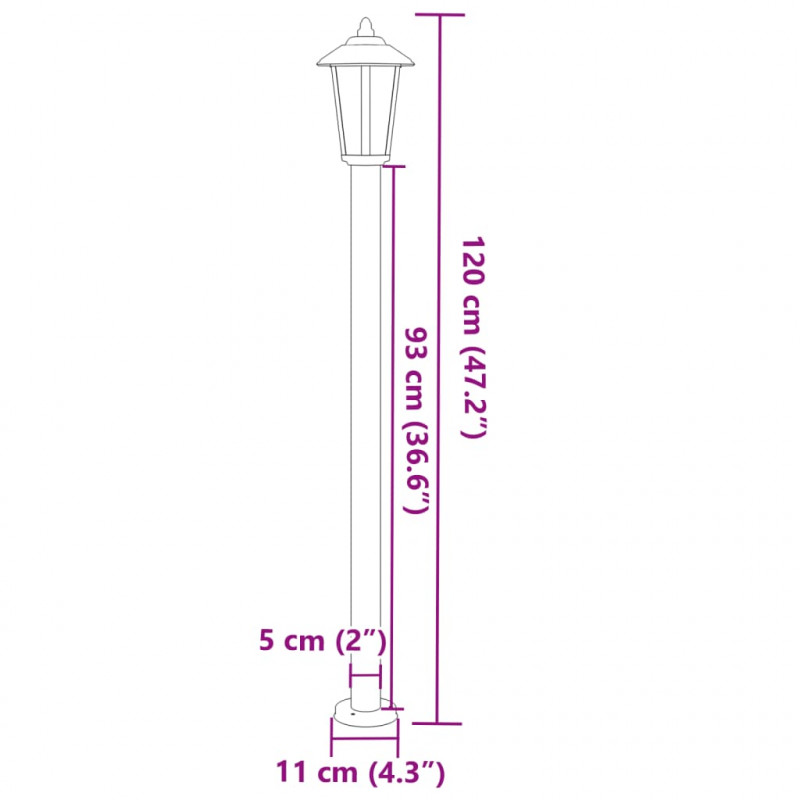 Lampa ogrodowa na słupku, czarna, 120 cm, stal nierdzewna