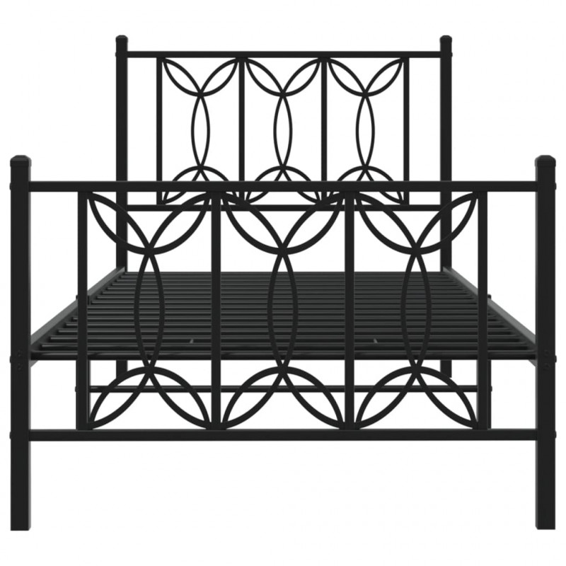 Metalowa rama łóżka z wezgłowiem i zanóżkiem, czarna, 90x200 cm