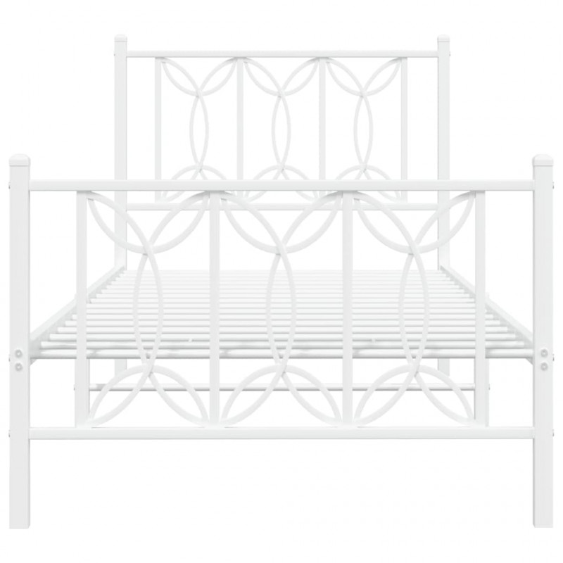 Metalowa rama łóżka z wezgłowiem i zanóżkiem, biała, 75x190 cm