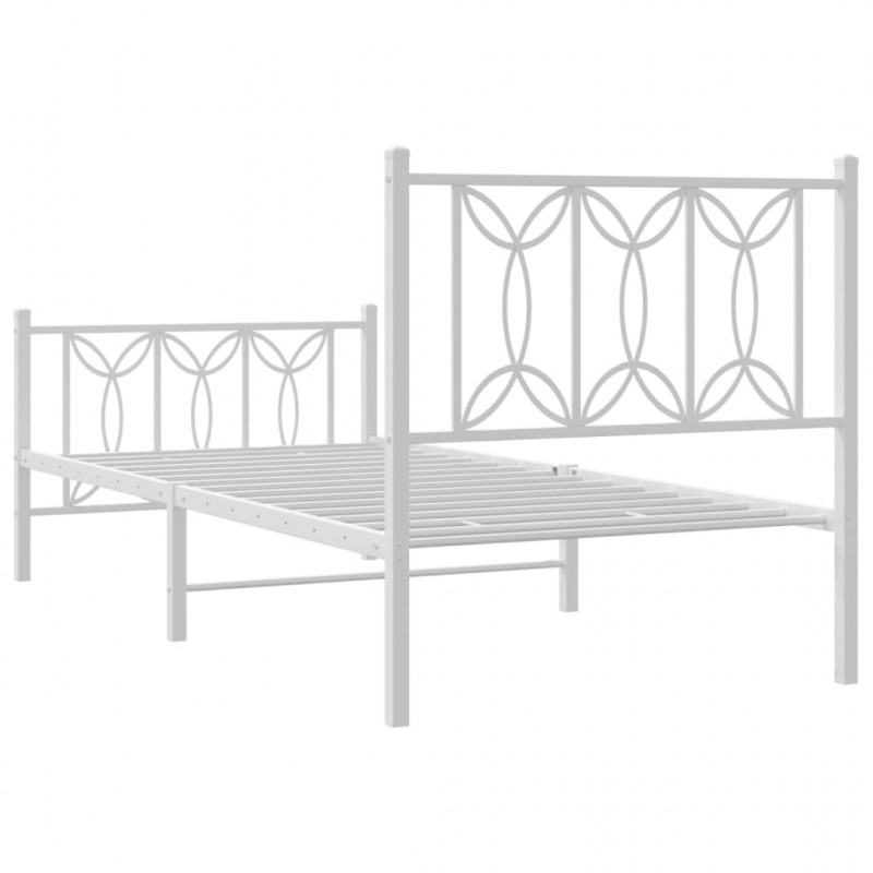 Metalowa rama łóżka z wezgłowiem i zanóżkiem, biała, 75x190 cm
