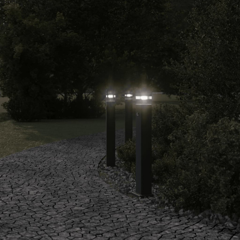 Zewnętrzna lampa stojąca z czujnikiem, czarna, 80 cm, aluminium