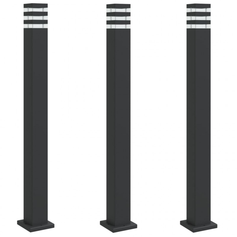 Zewnętrzne lampy stojące, 3 szt., czarne, 110 cm, aluminium