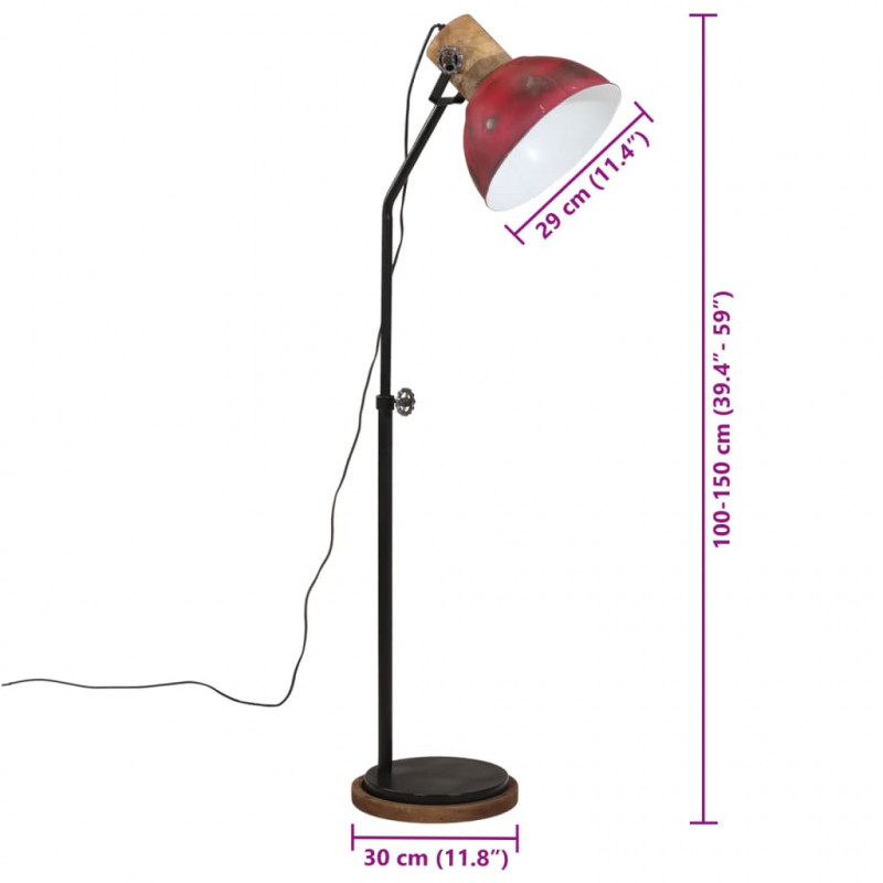 Lampa stojąca, 25 W, postarzany czerwony, 30x30x100-150 cm, E27