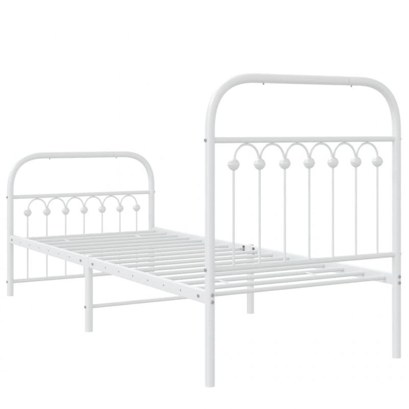 Metalowa rama łóżka z wezgłowiem i zanóżkiem, biała, 75x190 cm