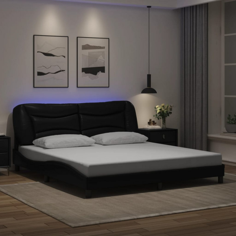 Rama łóżka z LED, czarna, 180x200 cm, sztuczna skóra