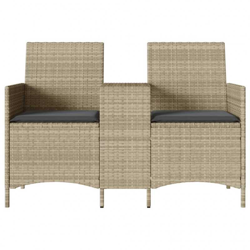 Ogrodowa sofa 2-os. ze stolikiem i poduszkami, jasnoszara