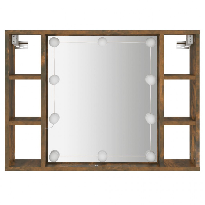 Szafka z lustrem i LED, przydymiony dąb, 76x15x55 cm