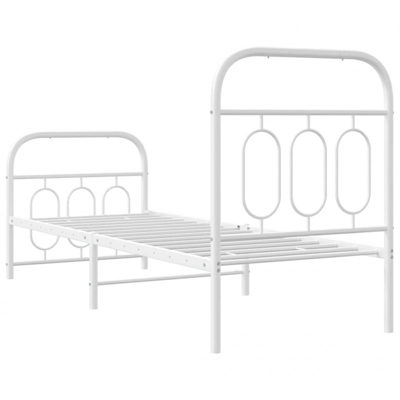 Metalowa rama łóżka z wezgłowiem i zanóżkiem, biała, 75x190 cm