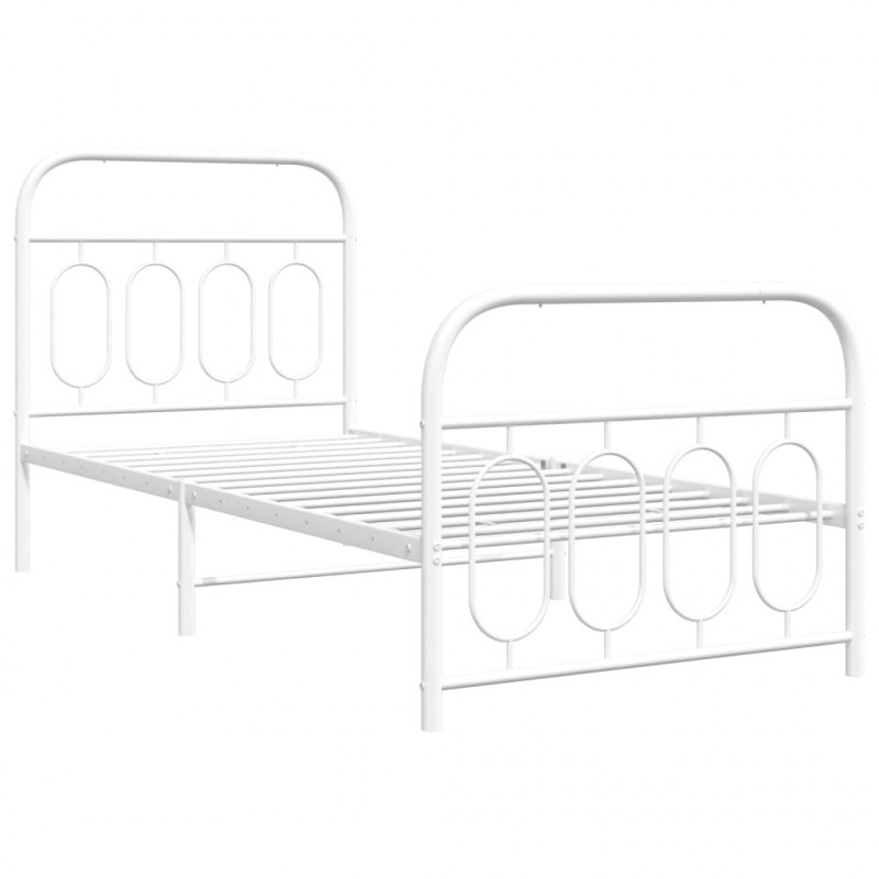Metalowa rama łóżka z wezgłowiem i zanóżkiem, biała, 90x190 cm