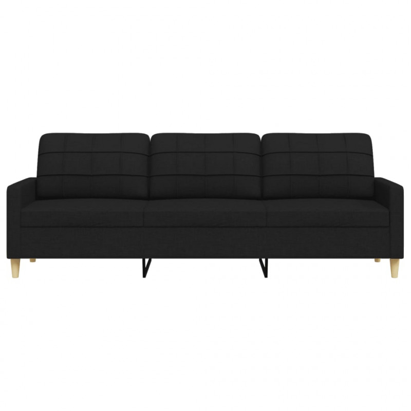 Sofa 3-osobowa, czarna, 210 cm, tapicerowana tkaniną